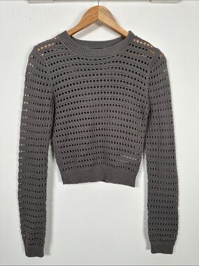 Forever 21 Gray Open Knit Cropped Sweater Top Lightweight XS Minimalist Neutral